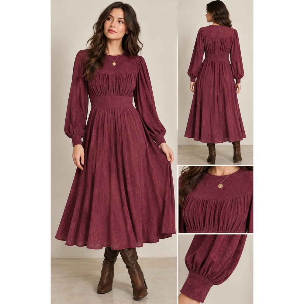 70s Whimsigoth Boho Prairie Dress Burgundy Bishop Sleeve Rags Kressandra 9